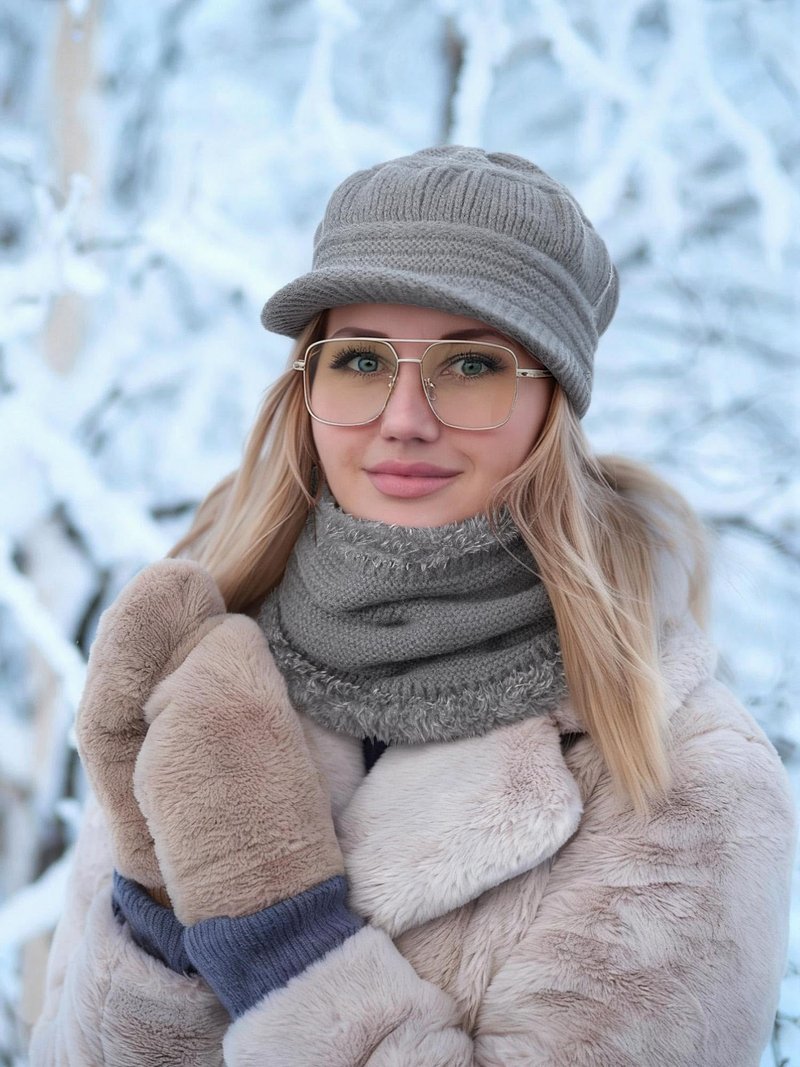6 Pcs/3 Set Winter Hats with Brim for Women Neck Warmer Set Knit Beanie Hat Soft Warm Neck Scarf Stylish Skull Cap for Women(Red, Gray, Black)