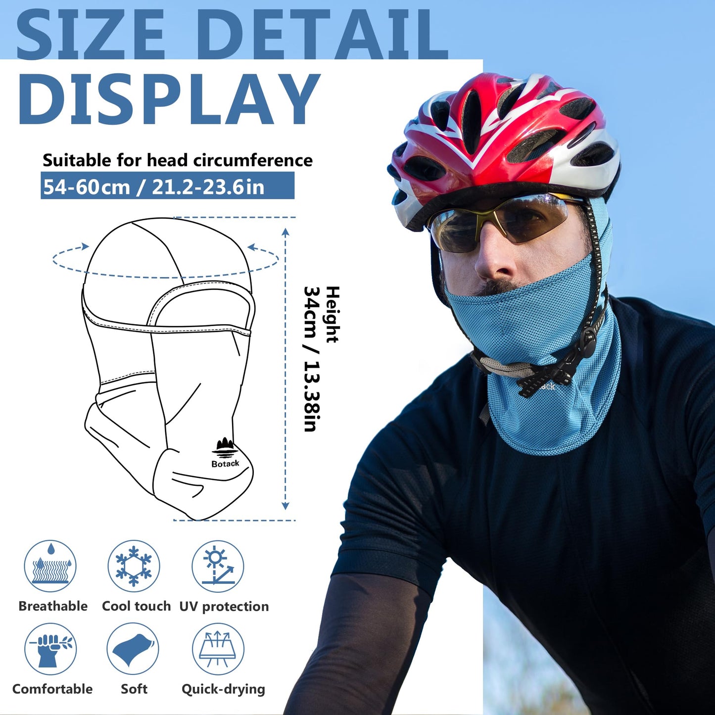 Botack Balaclava Ski Mask, Sun UV Protection Breathable Full Head Face Mask for Men Women Skiing Cycling