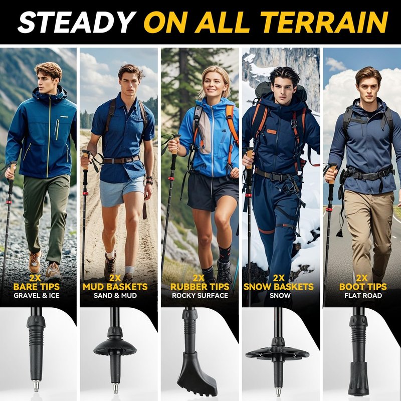 Carbon Fiber Trekking Poles 2-Pack - Lightweight Collapsible Hiking Sticks with Cork Grip & Quick-Lock System, Portable Walking Poles for Travel & Backpacking, Suitable for Men, Women and Seniors