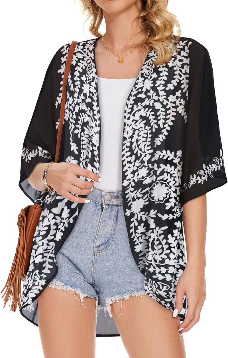 Floral Print Puff Sleeve Kimono Cardigan - Casual Loose Cover Up Top for Women | 2026 Style