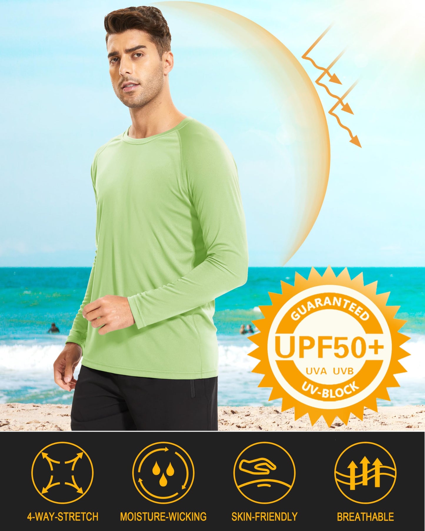 MAGCOMSEN Quick Dry Shirts for Men UPF 50 Long Sleeve UV Protection Shirts Athletic T-Shirt Rash Guard Hiking Shirt UV Shirts Light Green