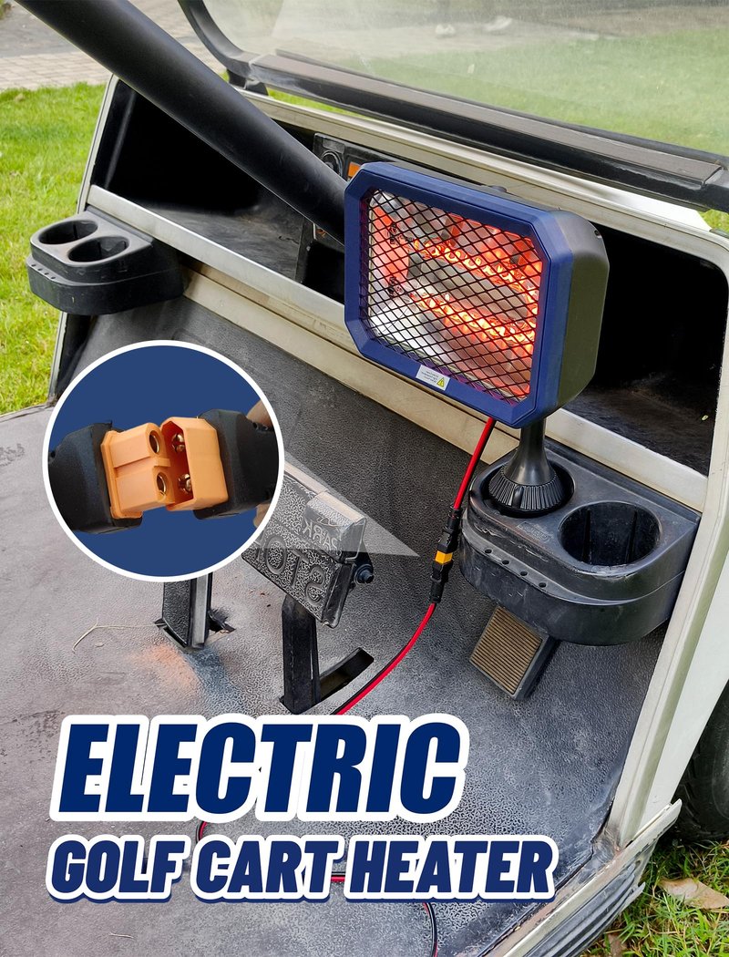 48V Electric Golf Cart Heater with Mid-Cable Quick-Disconnect, 400W Safe & Fast Silent Carbon Fiber Heating, 360° Rotatable Head, Compatible with Club Car/Yamaha/EZGO, Golf Cart Accessories, Golf Gift