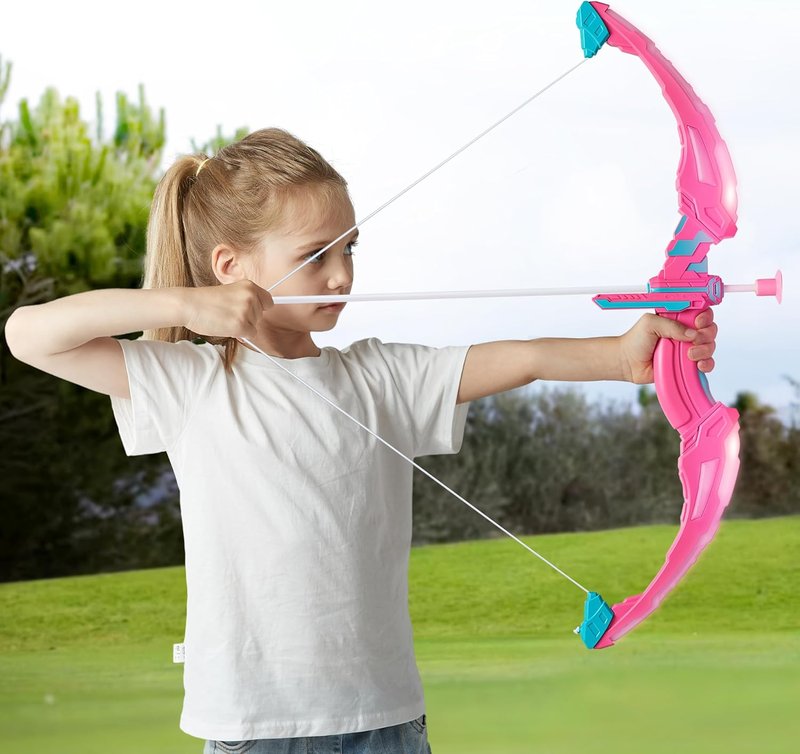 Pink Bow and Arrow Set for Girls - LED Light Up Archery Toy with 9 Suction Cup Arrows | Indoor Outdoor Fun Ages 3-12