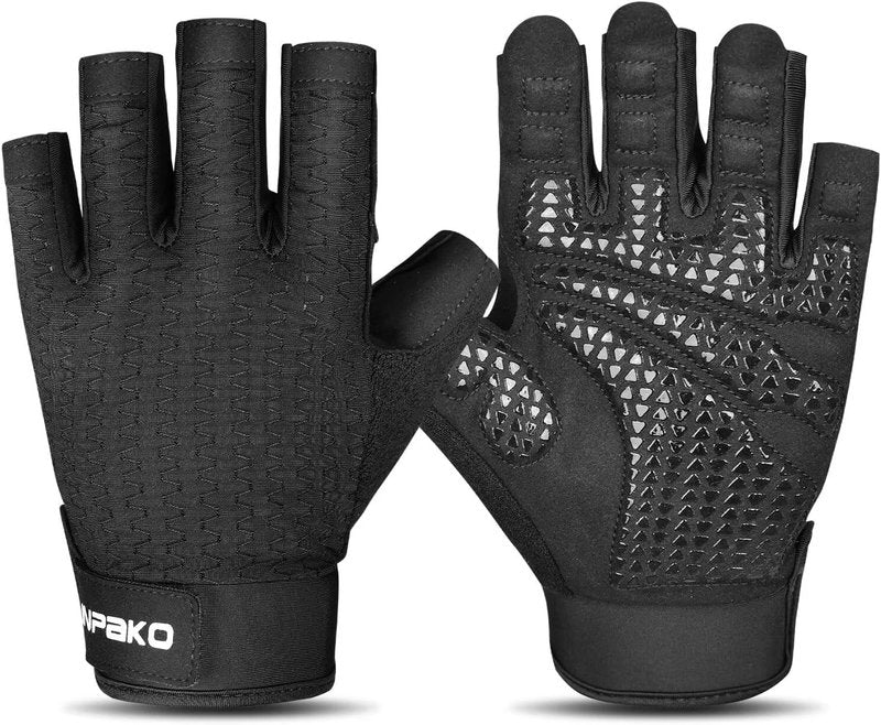 Workout Gloves for Men & Women - Half-Finger Anti-Slip Gym Gloves for Enhanced Grip | Shock-Absorbing, Breathable Black