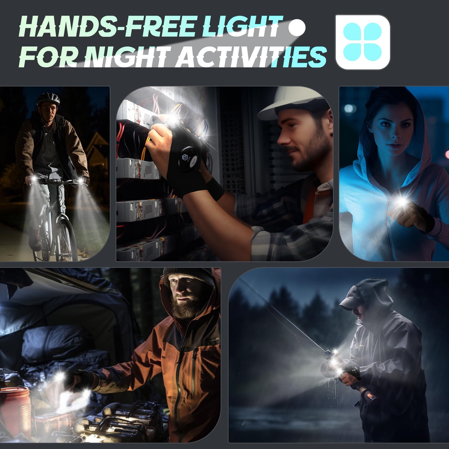 ThxToms Updated LED Flashlight Gloves Gifts for Men, Father's Day Gifts for Dad, Hands-Free Lighted Gloves with 2 LED Lights, Christmas Gifts for Dad, Cool Gadget for Repairing Fishing Camping