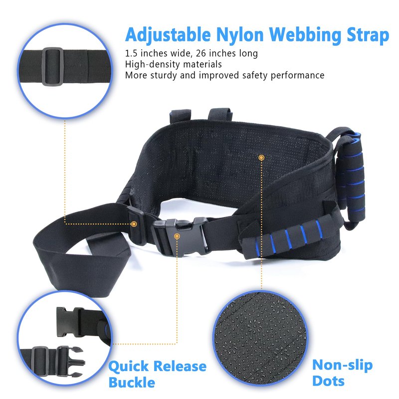 BRMDT Gait Belt Transfer Belts for Seniors, Gate Belts Medical for Elderly Mobility Limited People Standing & Walking Assist Aid, 5.4" Widened Gait Belt with 7 Soft Handles, Quick Release Buckle & Adjustable Waist Size 30.9"-55.9"