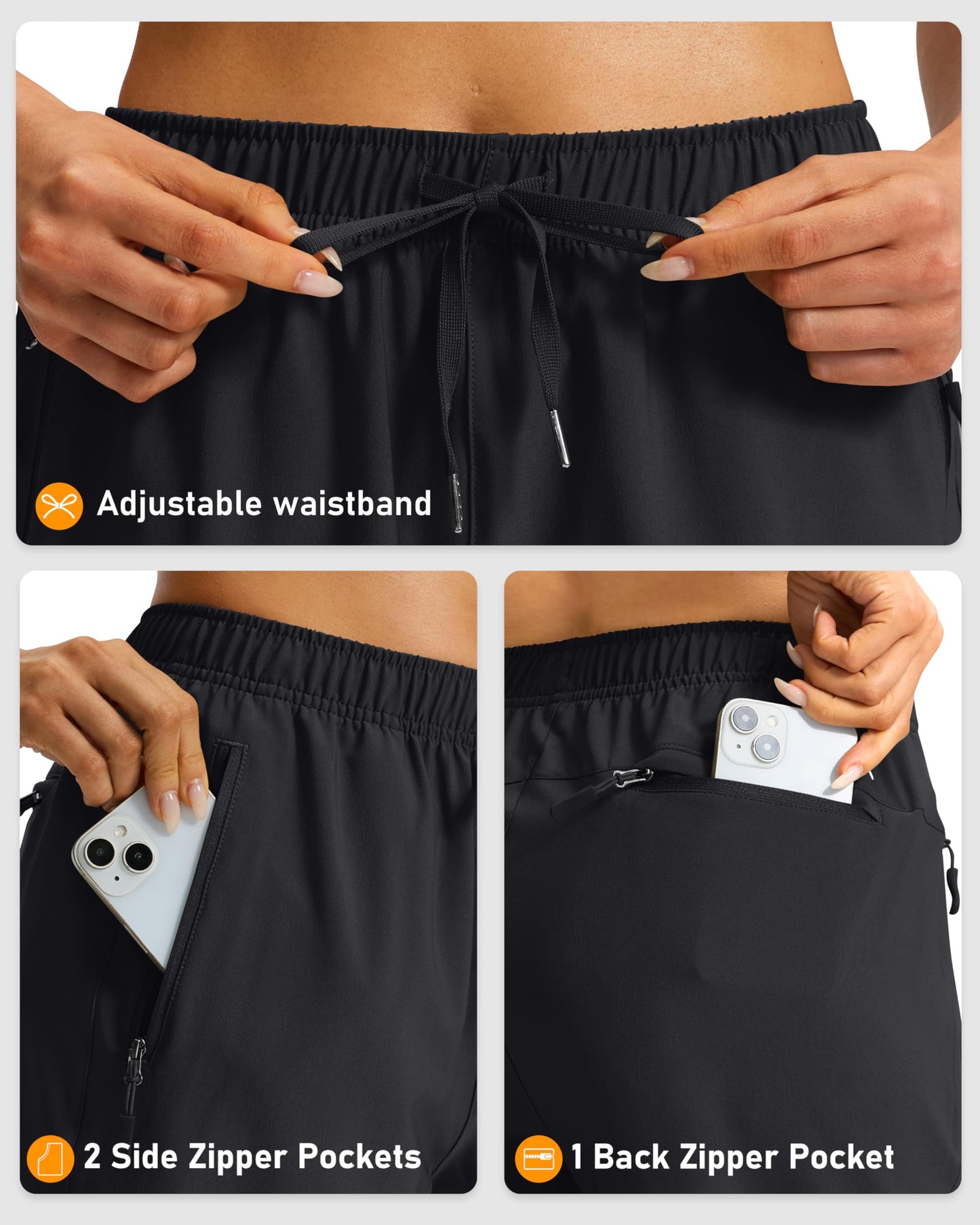 Viodia Women's 9''/11'' Hiking Shorts Long Bermuda Lightweight Shorts Quick Dry Athletic Golf Shorts with 3 Zipper Pockets Black L9 XL