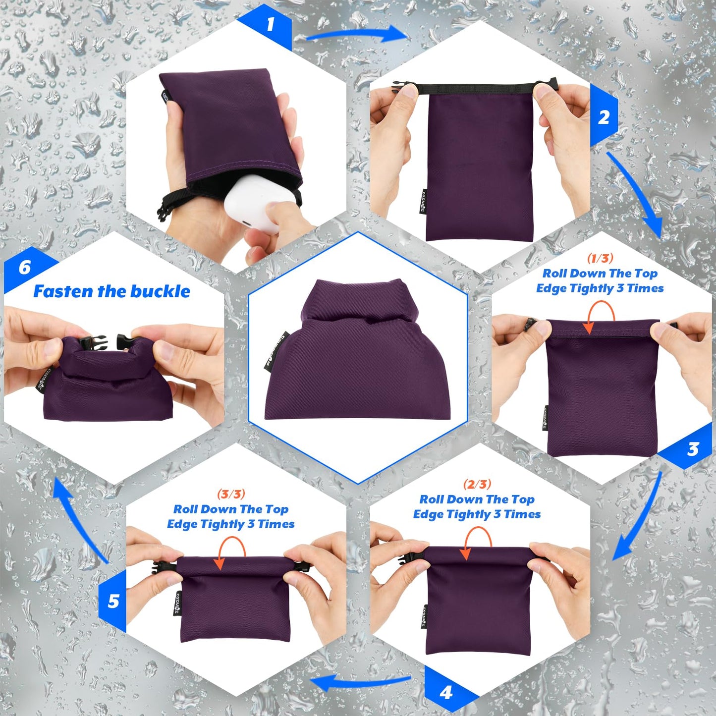 Cosmos 3 Pcs Waterproof Dry Bag, Mini Waterproof Pouch Portable Dry Sacks Small Roll Top Storage Bag for Outdoor Travel Kayaking Boating Camping Hiking (Small Size)