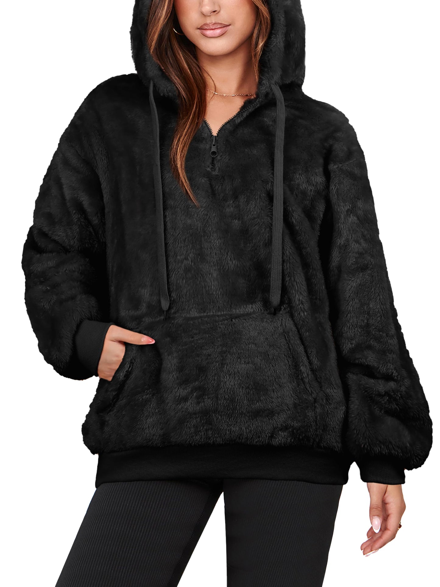 NIeyook Sherpa Fleece Hoodies for Women Fuzzy Oversized Zip up Hoodie with Pockets Casual Pullover Hooded Sweatshirt Black