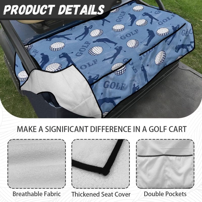 Oramclsy Golf Print Golf Cart Seat Covers with Pockets,Golf Cart Accessories,Lightweight Golf Cart Seat Towel Blanket,Sports Golf Cart Covers for 2-Person Seats Club Car(Blue)