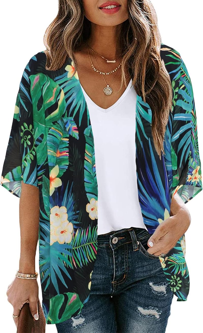 Floral Print Puff Sleeve Kimono Cardigan - Casual Loose Blouse Top for Women | 2026 Design