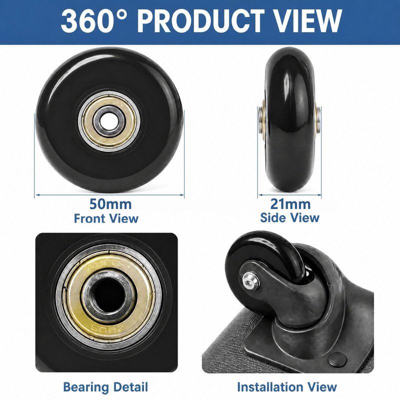 Luggage Wheels Replacement Kit 4PC 2Inch PU Wheels with ABEC-7 Ball Bearing Full Set Repair Tool for Suitcase Travel Box Inline Skate Hand Trolley
