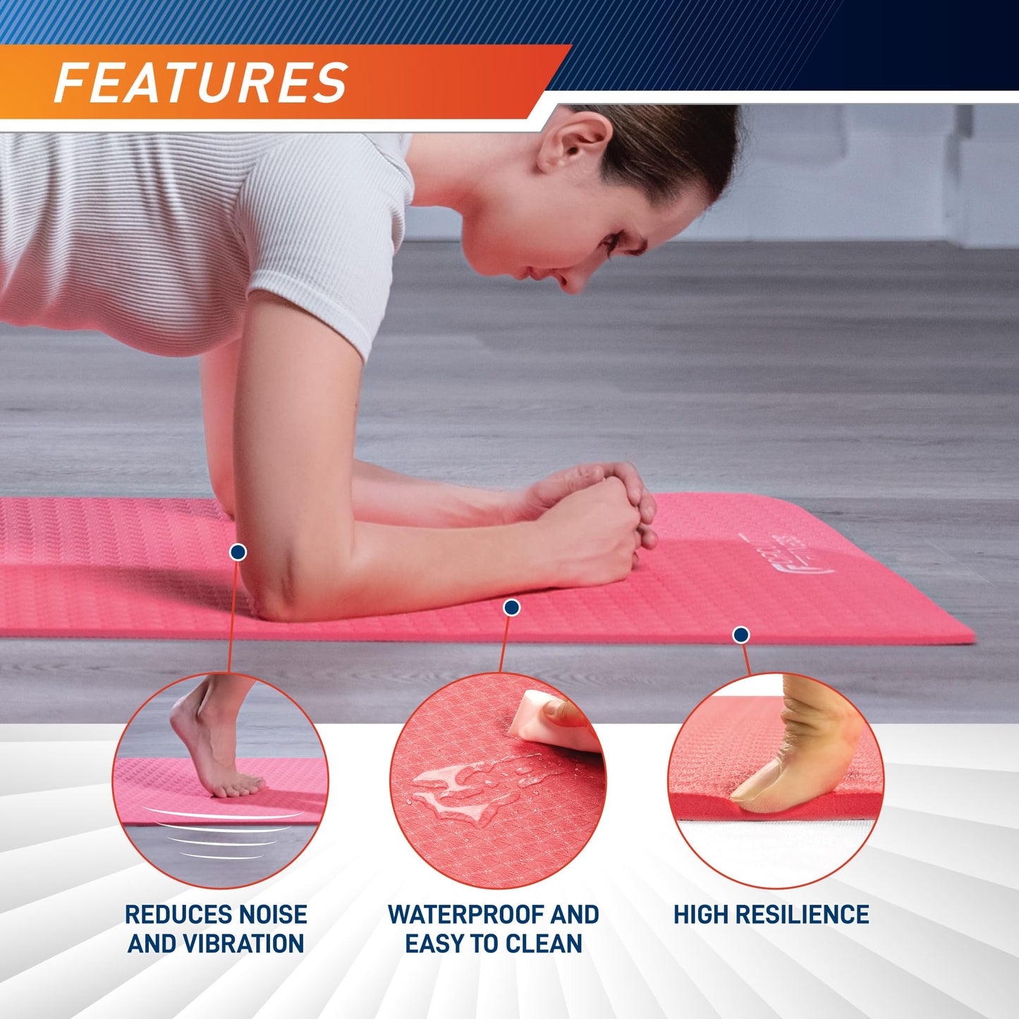 Circuit Fitness by Marcy 1/4-inch (6mm) Non Slip Multi-Purpose Exercise Yoga Mat with Carrying Strap - Coral Pink