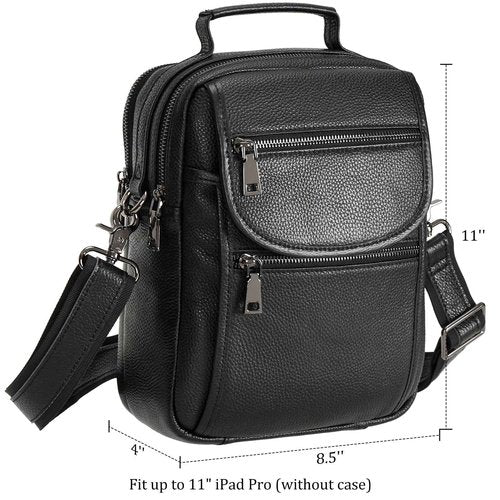 Polare Italian Cowhide Leather Messenger Bag Anti-Theft Shoulder Pouch Sling Bag Waterproof Purse Crossbody Bags Handbag (Black-B)