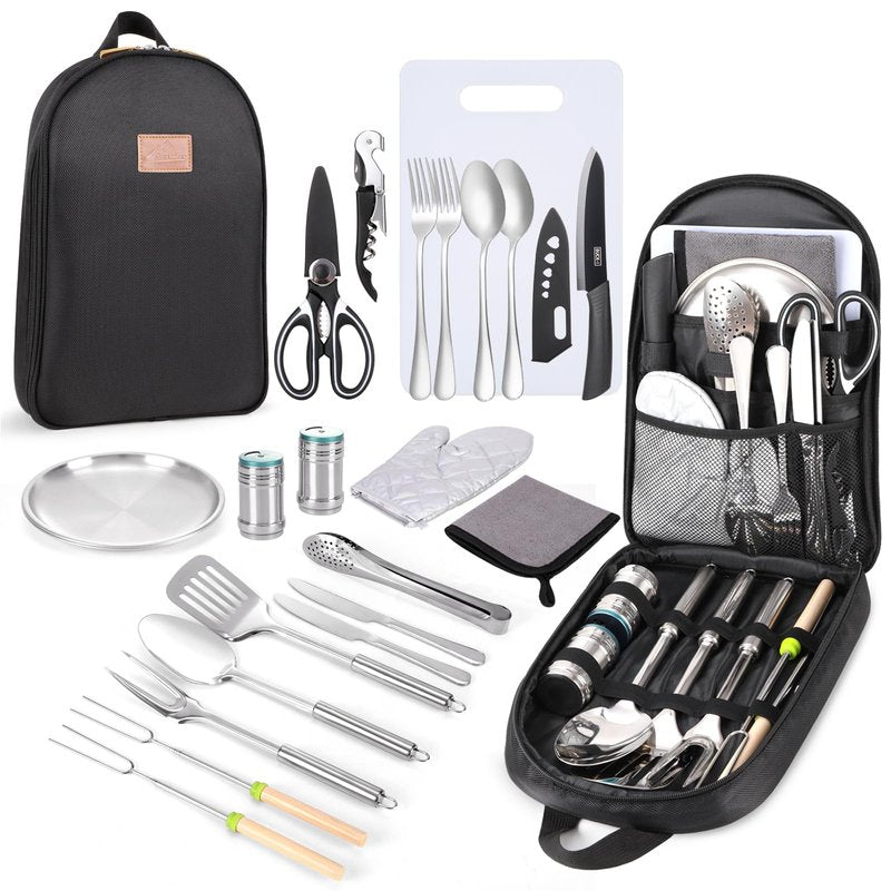 Freehiker Camping Cooking Utensils Set - Camping Essentials Accessories Gear Must Haves - Camper Tent Kitchen Equipment RV Cookware Supplies Gadgets Outdoor Stove Portable Picnic Gifts BBQ Stuff