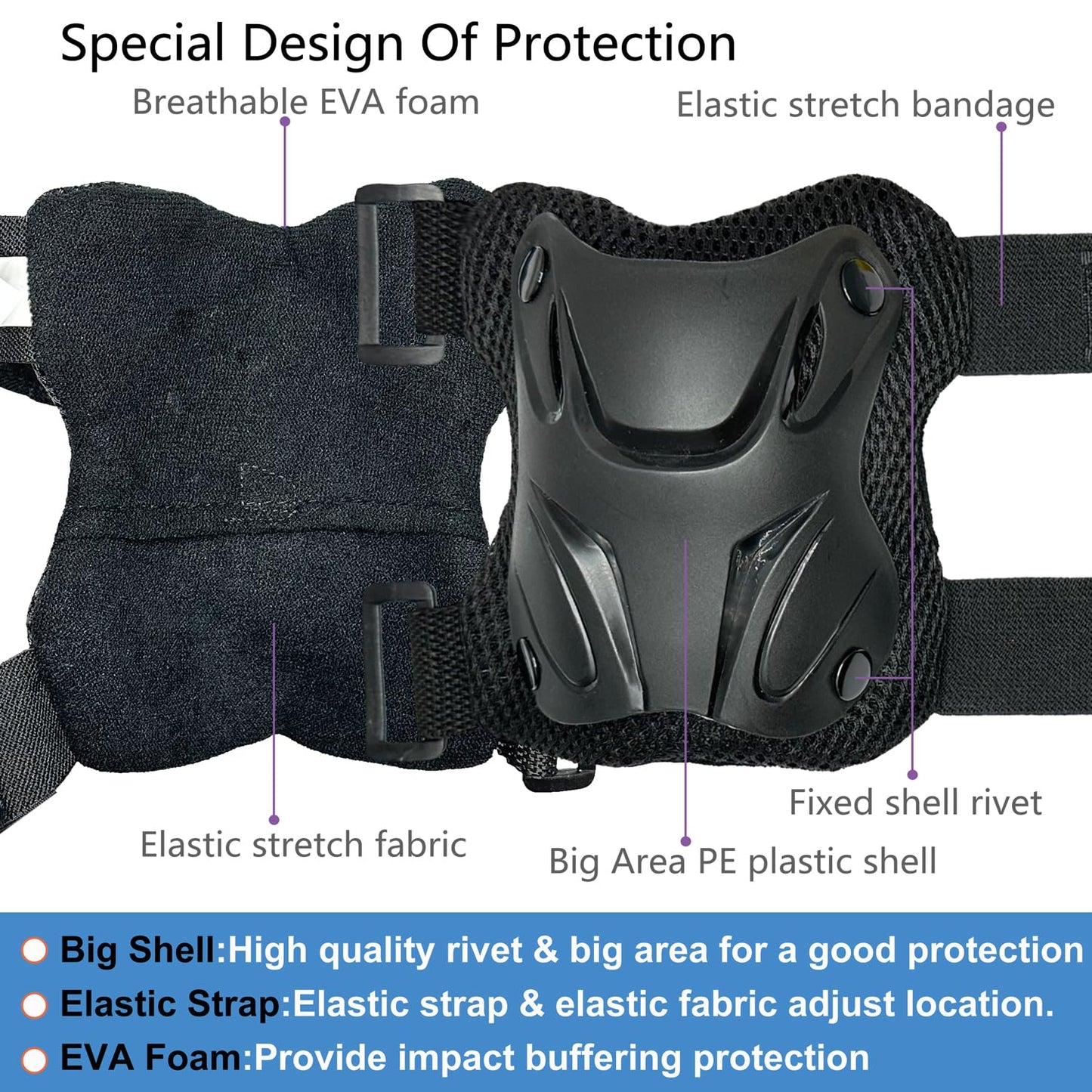 ENHERWE 12-16 Years Kids Youth Protective Gear Set,Include Knee Pads,Wrist Guards and Elbow Pads,Protective Gear Set for Inline Skating,Cycling,Bike Rollerblading and Kids Skateboard,Roller Skates