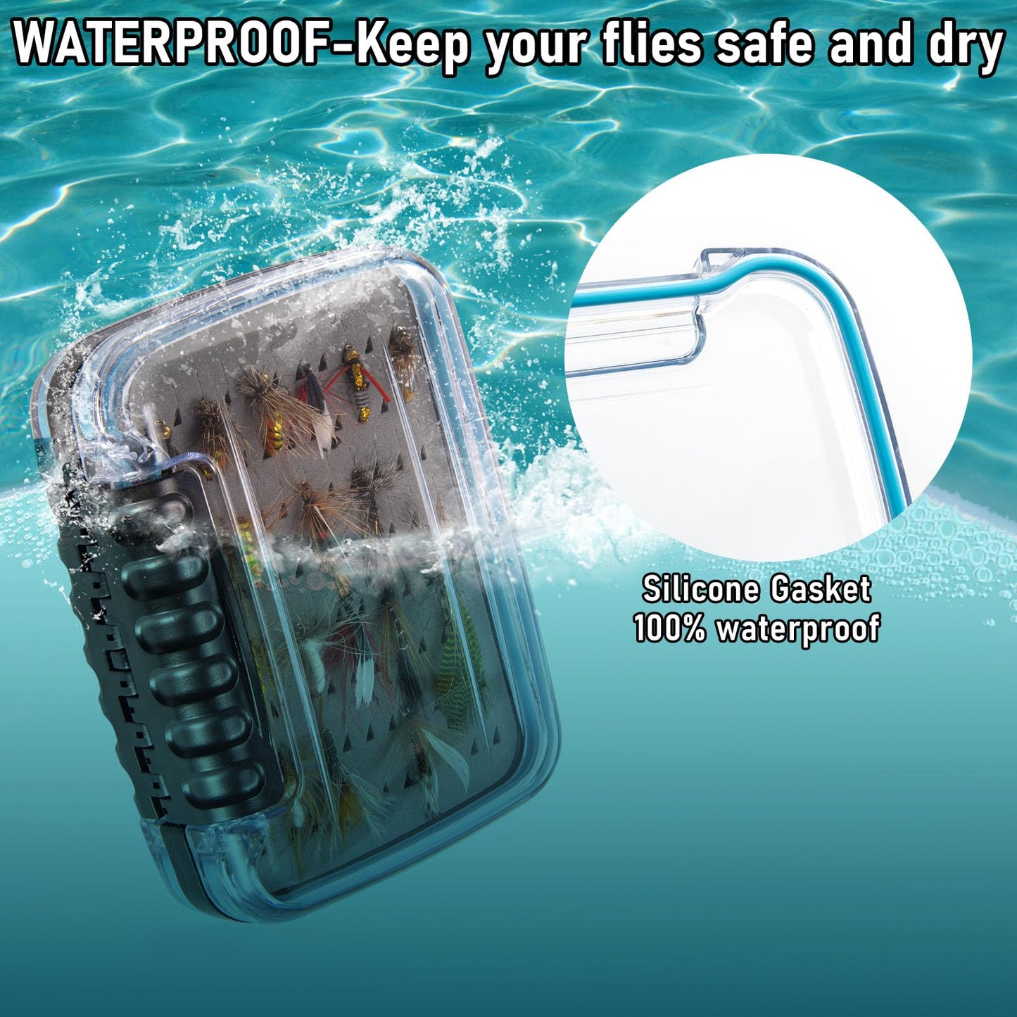 Dr.Fish Fly Fishing Box, Flies Storage Case Waterproof Silicone Double Sided Clam Fishing Jig Boxes Crappie Panfish Trout X-small