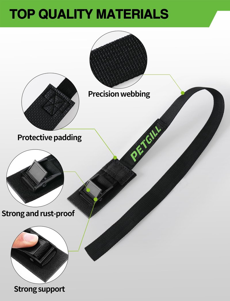 EBike Rack Straps, 4 Pieces, 39 in (1 m) Length, 0.8 mm Width, 440 lbs (200 kg) Load Capacity, Clamp Lock Lashing Straps for All Bike Racks, Roof Racks & Kayaks(Packaging May Vary)