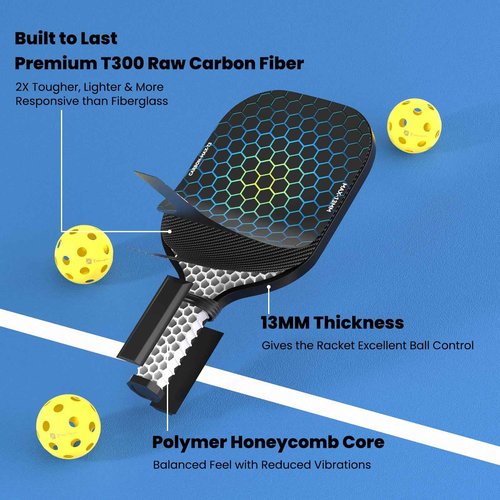 Toovem Max T3 Carbon Fiber Pickleball Paddles Set of 2 – Lightweight T300 Pickleball Paddle Carbon Fiber Racket, 2 Pickle Ball Paddles Gifts with Bag & 4 Balls, for Beginner & Intermediate Players