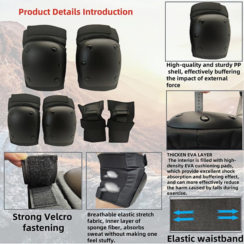 SHENMOREN Kids/Adult/Youth Knee Pads Elbow Pads Wrist Guards for Kids,Knee Pads for Women 6 in 1 Protective Gear Set for Skateboarding Biking Roller Skating Cycling Outdoor Black (Medium)