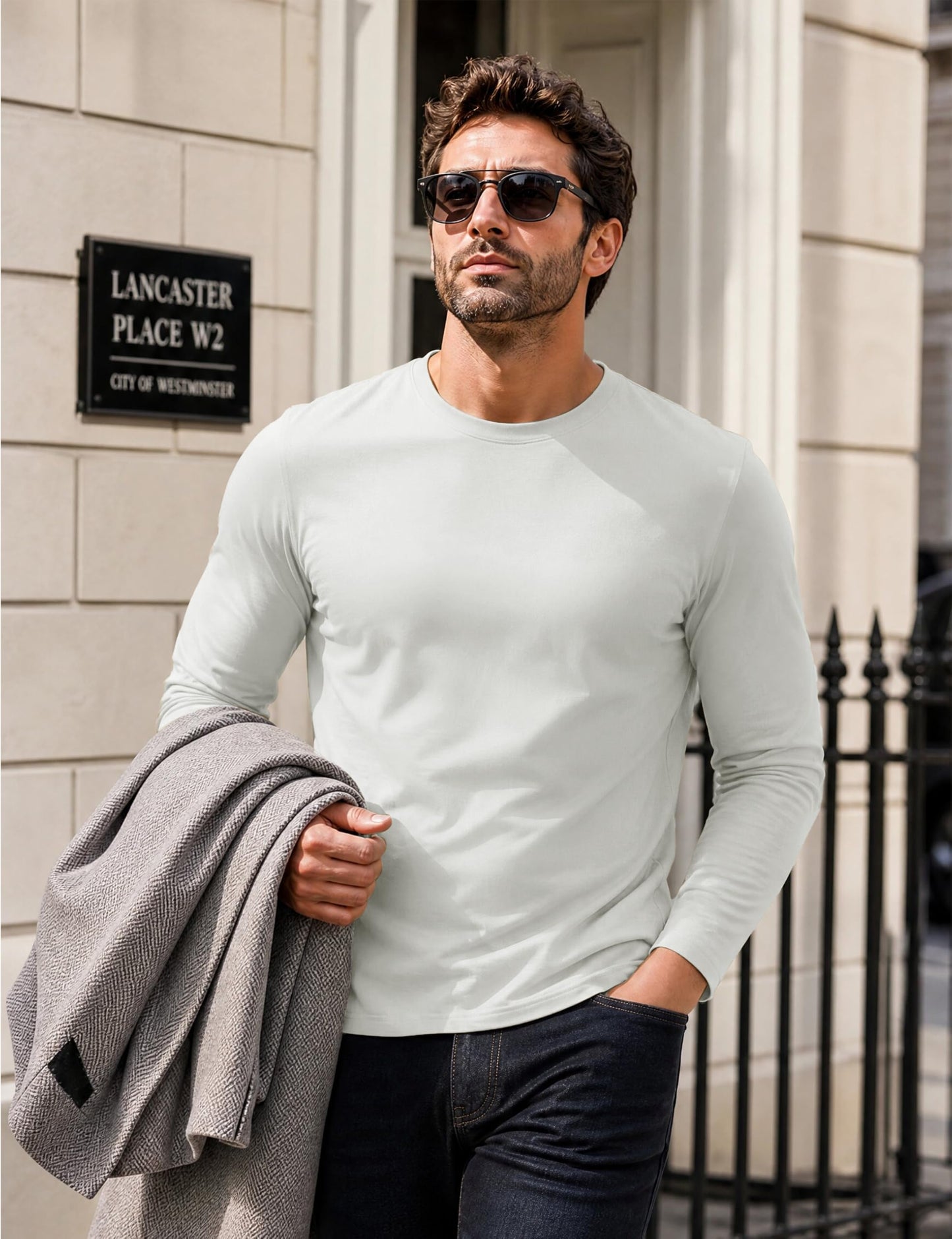 MAGCOMSEN Long Sleeve Shirts for Men Classic Basic Casual Winter Polyester Regular Fitted Long Sleeve Shirt White