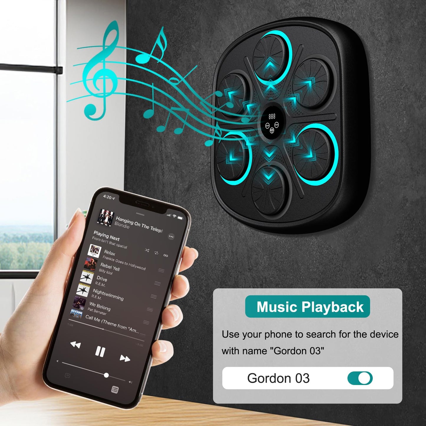 OurStarry Smart Music Boxing Machine for Adults and Kids, Wall Mounted Punching Trainer with Boxing Gloves, LED Electronic Target, 9 Modes and 9 Speeds, Home Gym Workout Equipment (Black 03)