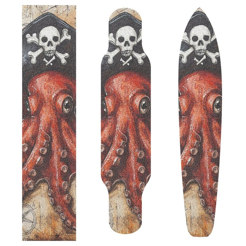QwThum Octopus Pirate and Compass Skateboard Grip Tape Anti Slip Griptape Sheets Longboard Grip Tape Scooter Grips Design Print Standard Paper Boys Girls Teens Women Men 44x10 in