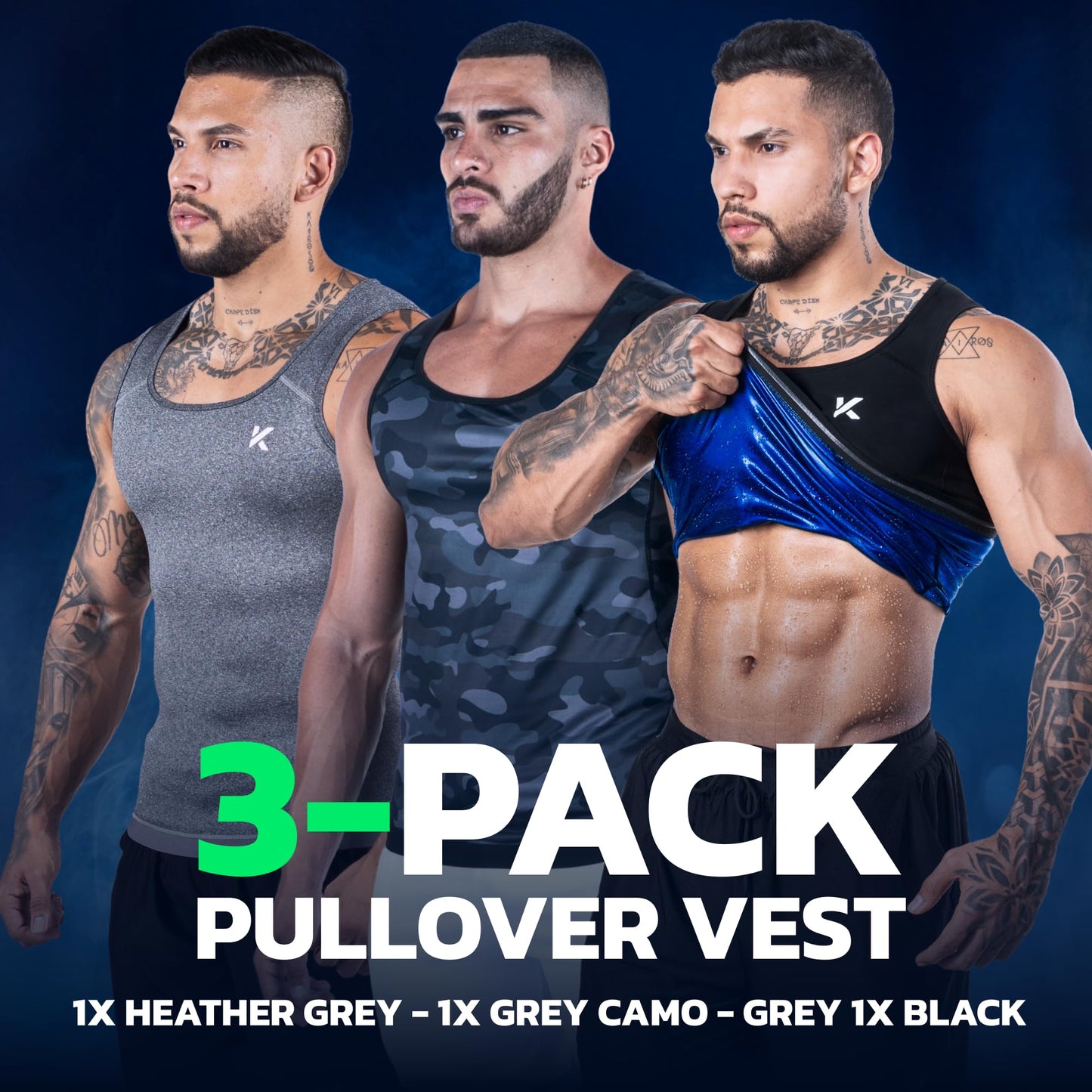 Kewlioo Men's Heat Trapping Pullover Sweat Enhancing Vest - Sauna Suit Shirt Compression Vest Shapewear Top for Gym Exercise (Multicolor, Large-X-Large)