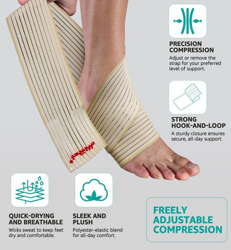 HiRui Foot & Ankle Brace 2 Pack, Adjustable Compression Wrap for Men & Women – Helps with Sprains, Plantar Fasciitis, Achilles Tendonitis, Arthritis, Running, Sports, Gym – Fits in Shoes (Beige)