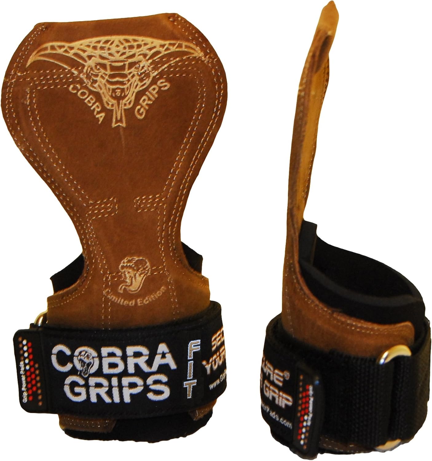 Cobra Grips FIT Leather Weight Lifting Gloves - Heavy Duty Straps for Deadlifts | Adjustable Neoprene Padding
