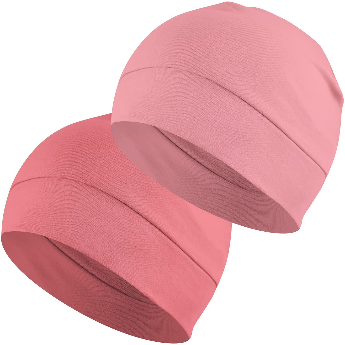 100% Cotton Skull Caps Beanie Sleeping Hats for Men Women 2-Pack Pink