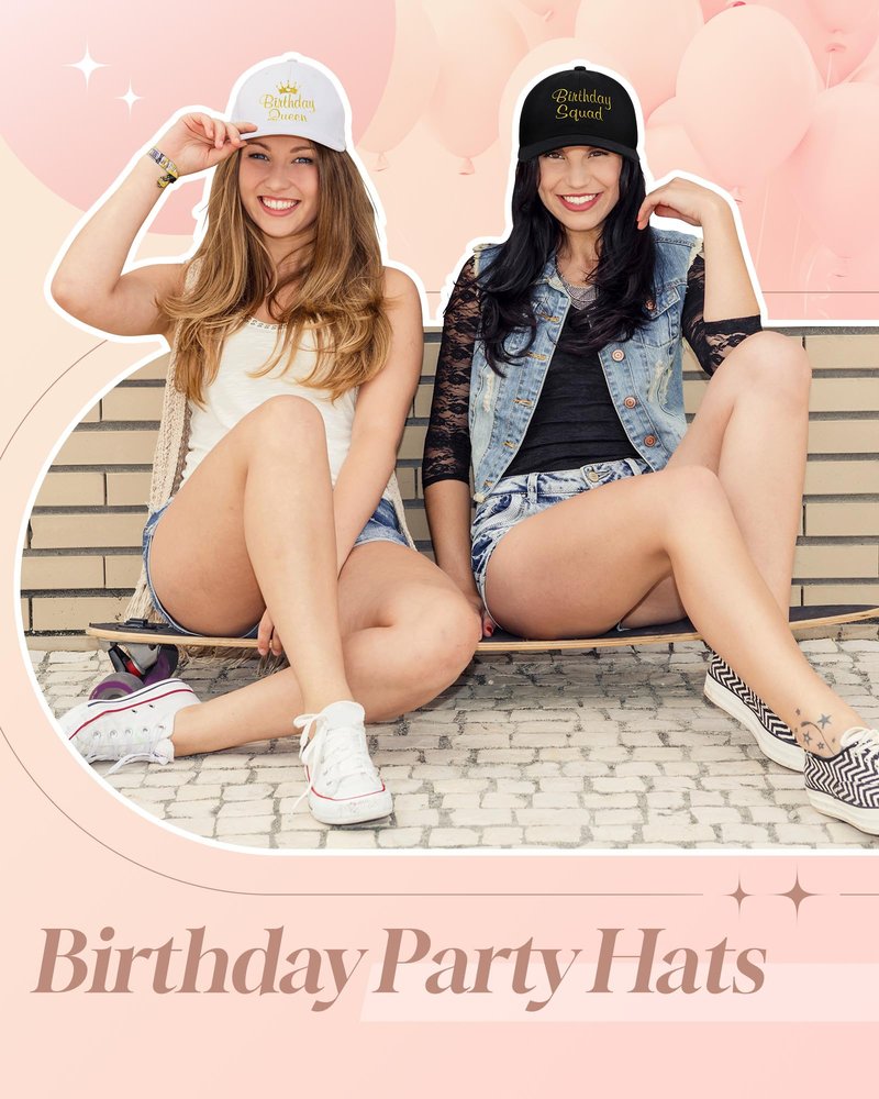 Jecery 6 Pcs Birthday Squad Hats Cap for Women Men, Birthday Queen Squad Party Baseball Cap Adjustable for Party Favor (Black,White)