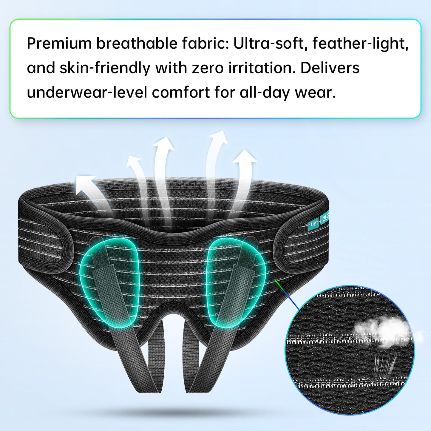 ZEAZEN Hernia Belt for Men - Adjustable Support Brace, Comfortable & Breathable Design, Ideal for Single/Double Inguinal Hernia Pain Relief, Discreet Wear for Everyday Use (Black, Medium)