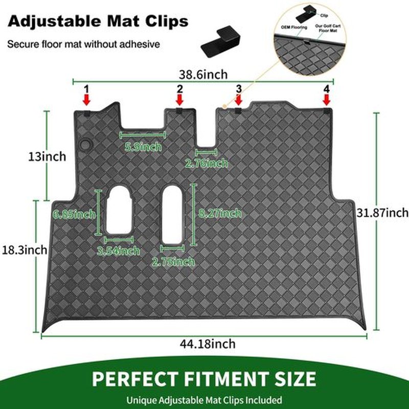 Cartalia Golf Cart Floor Liner Mat 8mm Thick Rubber Full Coverage Only Fits EZGO RXV (2008-2022) & 2Five (2009+) Cart Non-Slip Deluxe Diamond Patten Protection Front Feet Mats Replacement - Black Trim