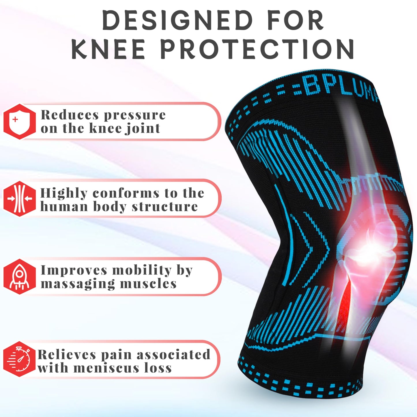 Bpluma Knee Brace for Knee Pain Men and Women, Knee Compression Sleeve for Torn Meniscus, Arthritis, Joint Pain，Knee Support for Working Out, Running, Weight Lifting，Fitness