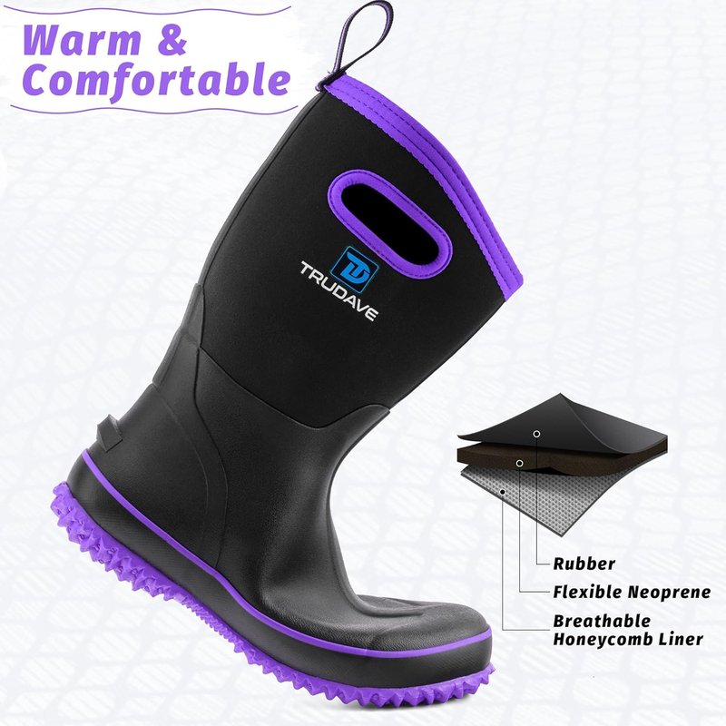 Women's Waterproof Rubber Boots - Mid Calf Neoprene Insulated Outdoor Footwear | Sizes 5-11