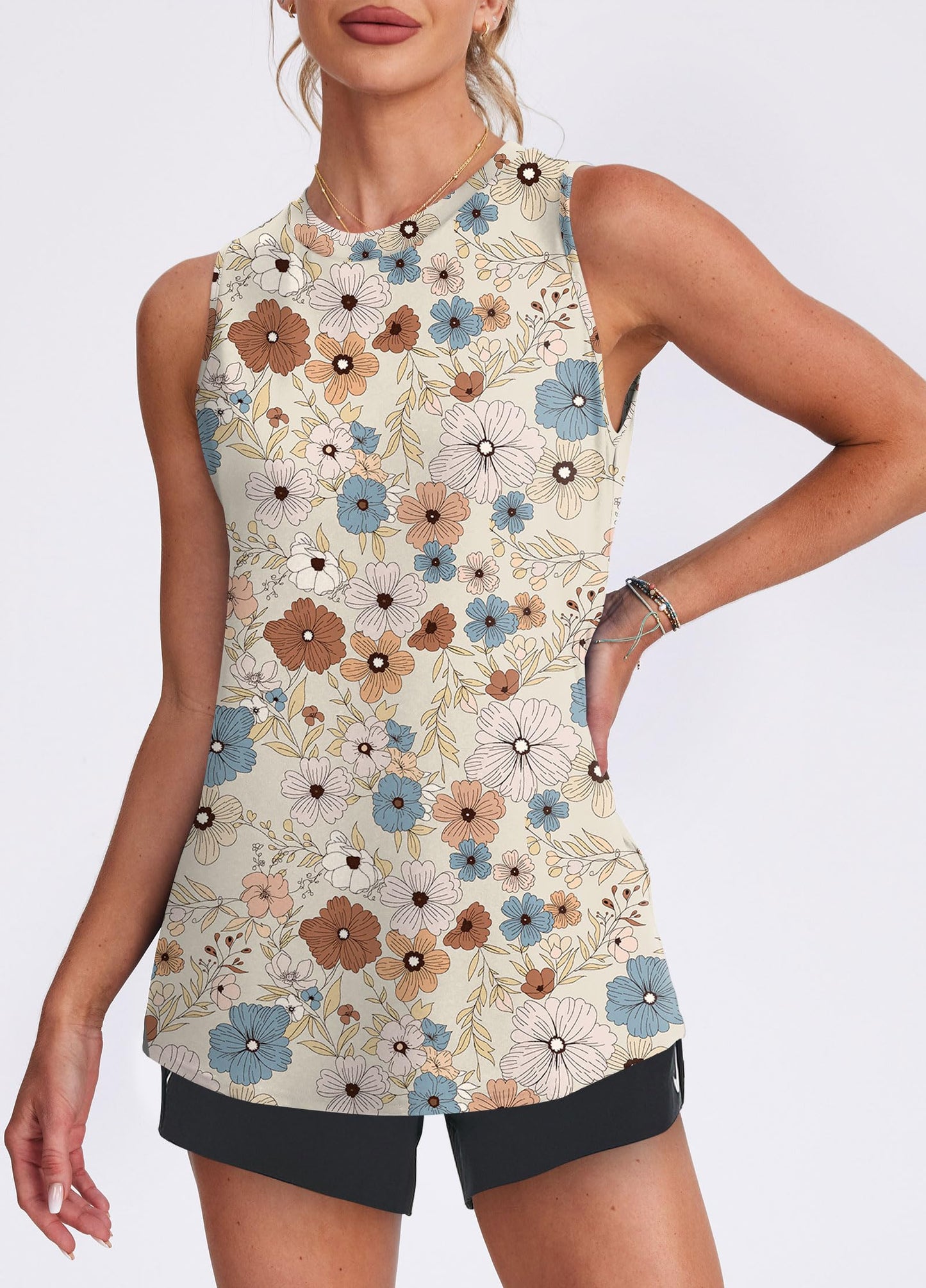Womens Summer Tops Workout Tank Tops for Women Running Loose Fit Yoga Tops Active Floral Shirts S