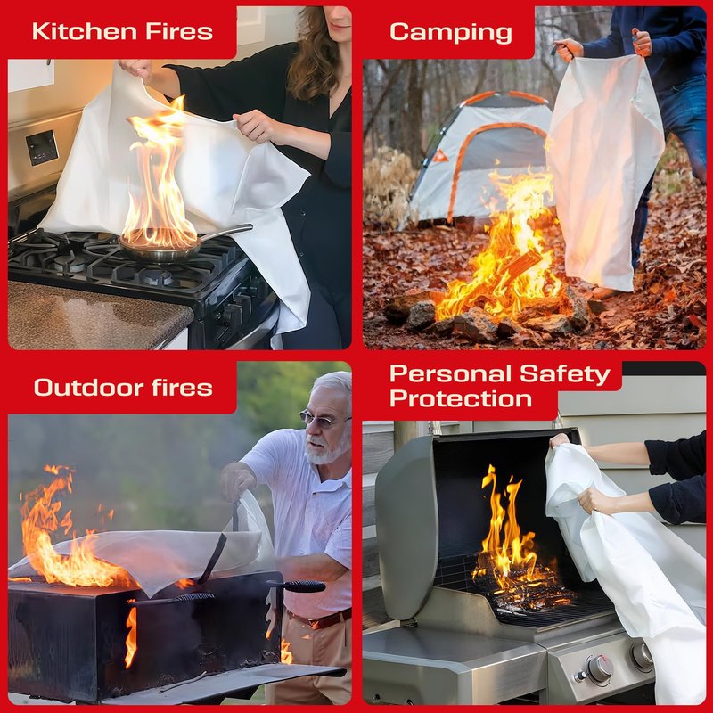 MIMEAQIER Emergency Fire Blanket 4 Pack 40"x40", Essential Fire Safety Blanket for Kitchen Home Garage Car Camping