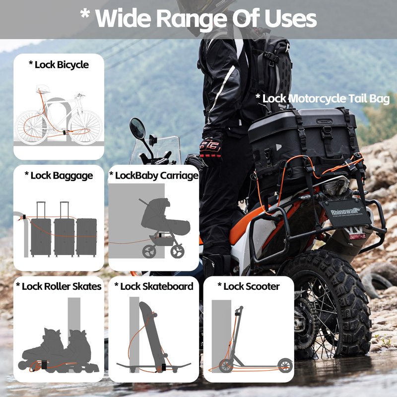 Rhinowalk Bike Lock Cable, 6.56ft Self-Retracting Security Cable, 5mm Diameter, Universal for Bikes, Motorcycles, Scooters & Strollers