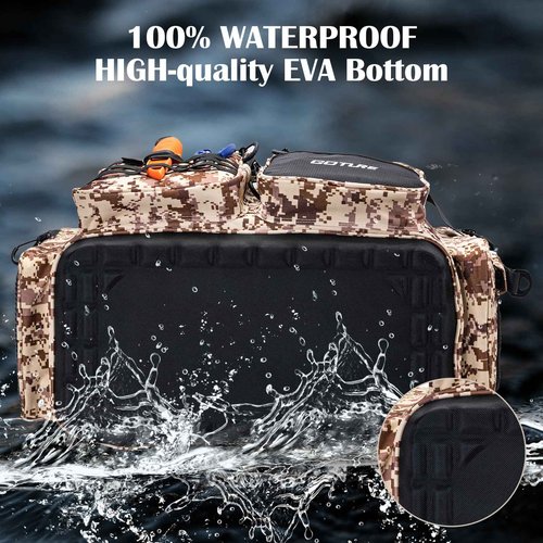 Goture Large Tackle Bag,Store Up to 8PCS 3700 Plus 4PCS 3600 Tackle Trays(Not Included),Water Resistant Saltwater Gear Storage Big Fishing Bag with EVA Bottom,Gifts for Men(21.65"x11.8"x15.16")-Khaki