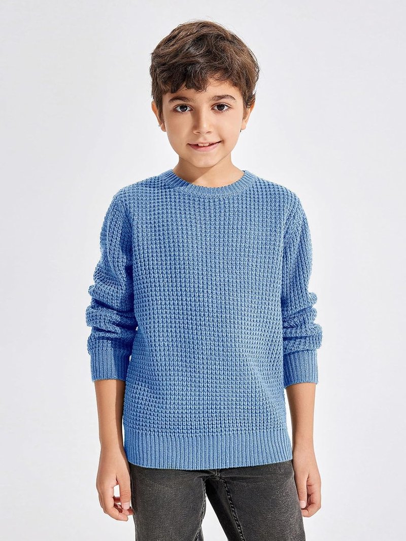 Boys Casual Pullover Sweater - Chunky Crewneck Waffle Knit Jumper | Sizes 4-14 Years