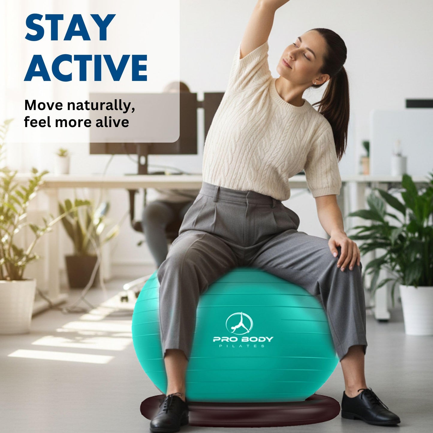 ProBody Pilates Yoga Ball Chair, Exercise Ball Chair with Base or Stand for Home Office Desk Sitting or Workout, Balance Ball & Stability Ball Seat for Back, abs (Aqua, 27-30 inches/68-75 cm)