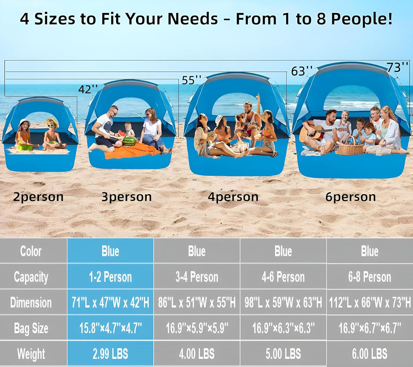 Portable Beach Tent - UPF 50+ UV Protection Sun Shelter for 2-8 People | Easy Setup Waterproof Canopy for Family Picnics & Fishing