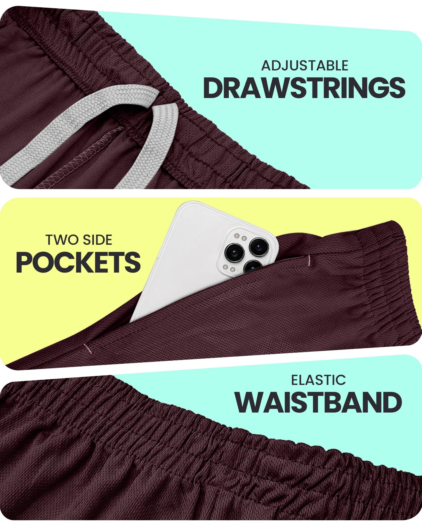 NY Threads Men's Athletic Shorts Quick Dry Loose-Fit Lightweight Running Workout Gym Shorts with Pockets, X-Large, Burgundy