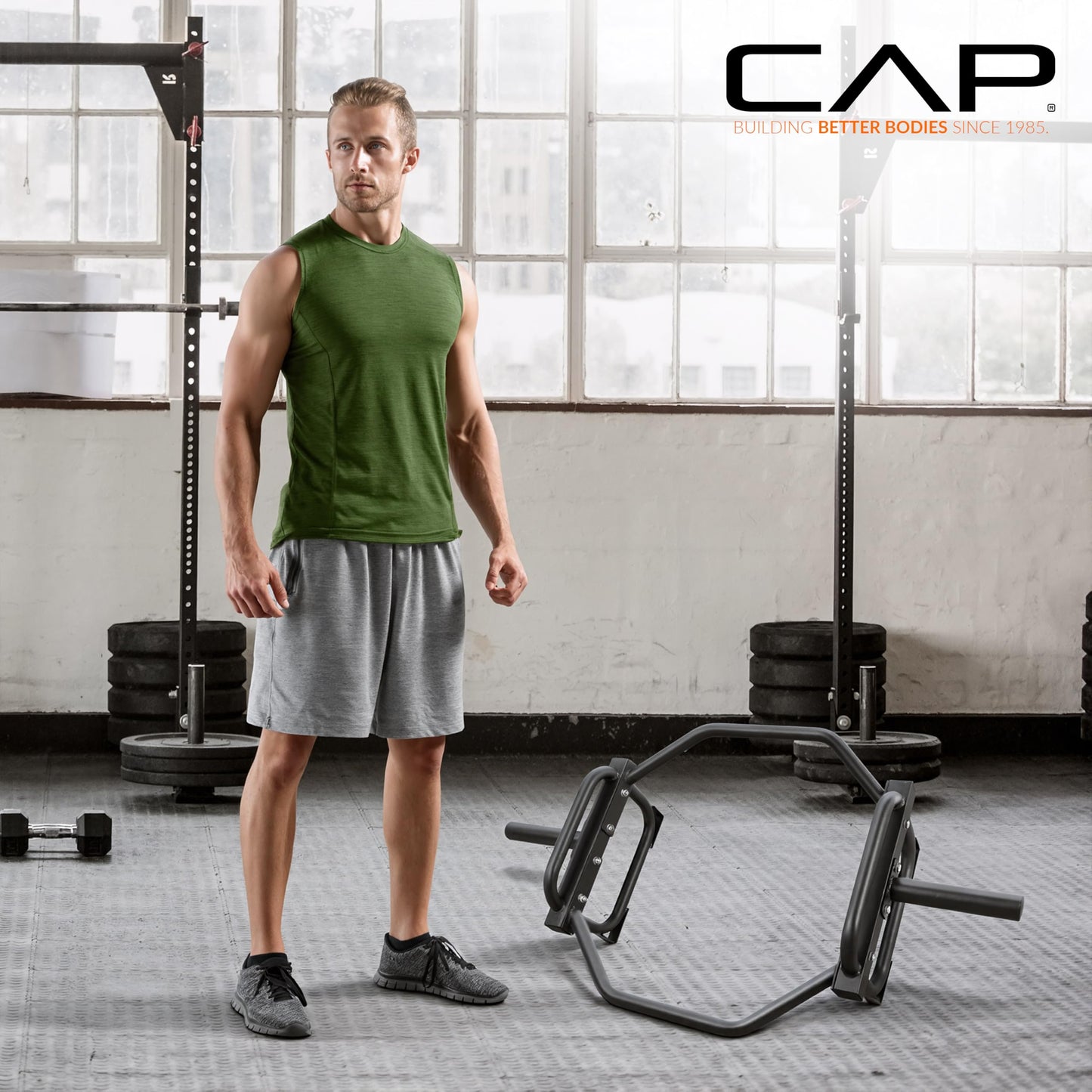 CAP Olympic Trap & Shrug Bar with Elevated Grip, 500-Lb Capacity – White
