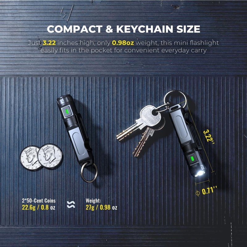 Keychain Flashlight - 650 Lumens USB-C Rechargeable Mini Light | Waterproof Pocket Size for Camping & Emergencies - Midnight Black