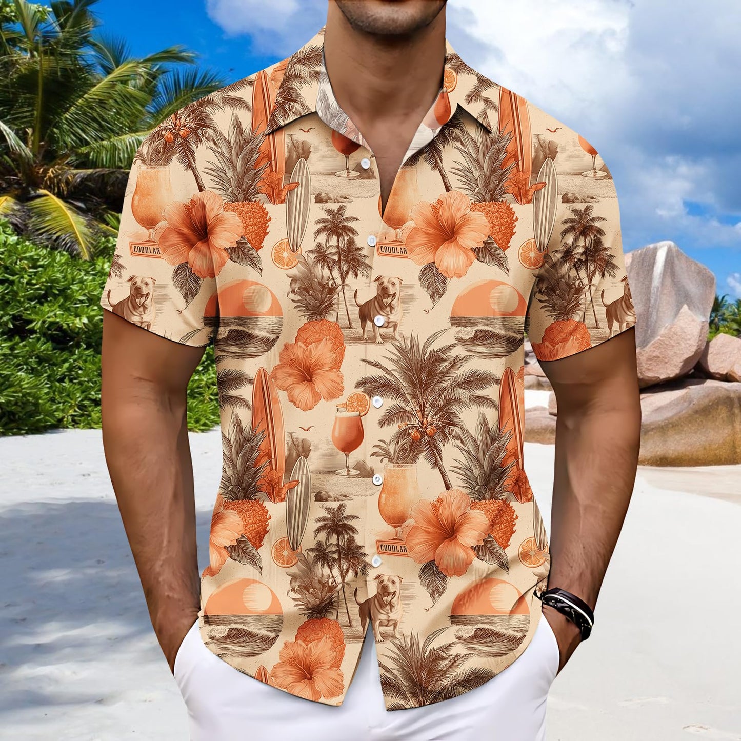 Mens Hawaiian Button Up Shirt Beach Vacation Cruise Tee Summer Tropical Palm Leaf Shirts Casual Unique Pattern Comfy Tops