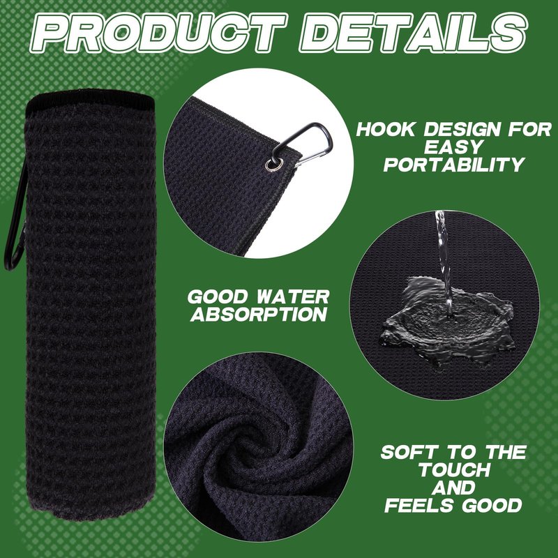 Batiyeer 30 Pcs Bulk Golf Towels for Golf Bags 16'' x 16'' Microfiber Fabric Golf Towel Waffle Pattern with Clip for Bags Men Mini Tournament Fitness Yoga Camping (Black)