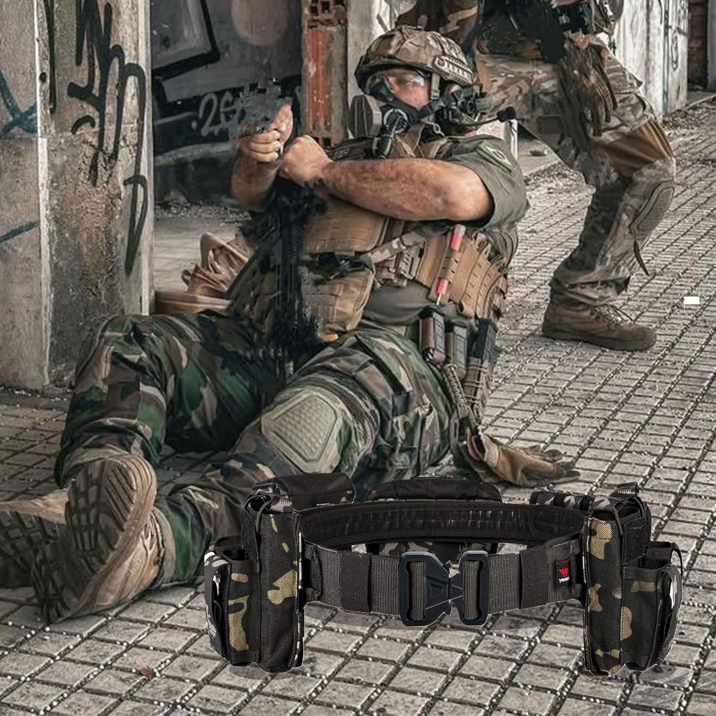 Tactical Battle Belts for Men - Heavy Duty Quick Release Airsoft Belt with 7 Pouches | Adjustable Size