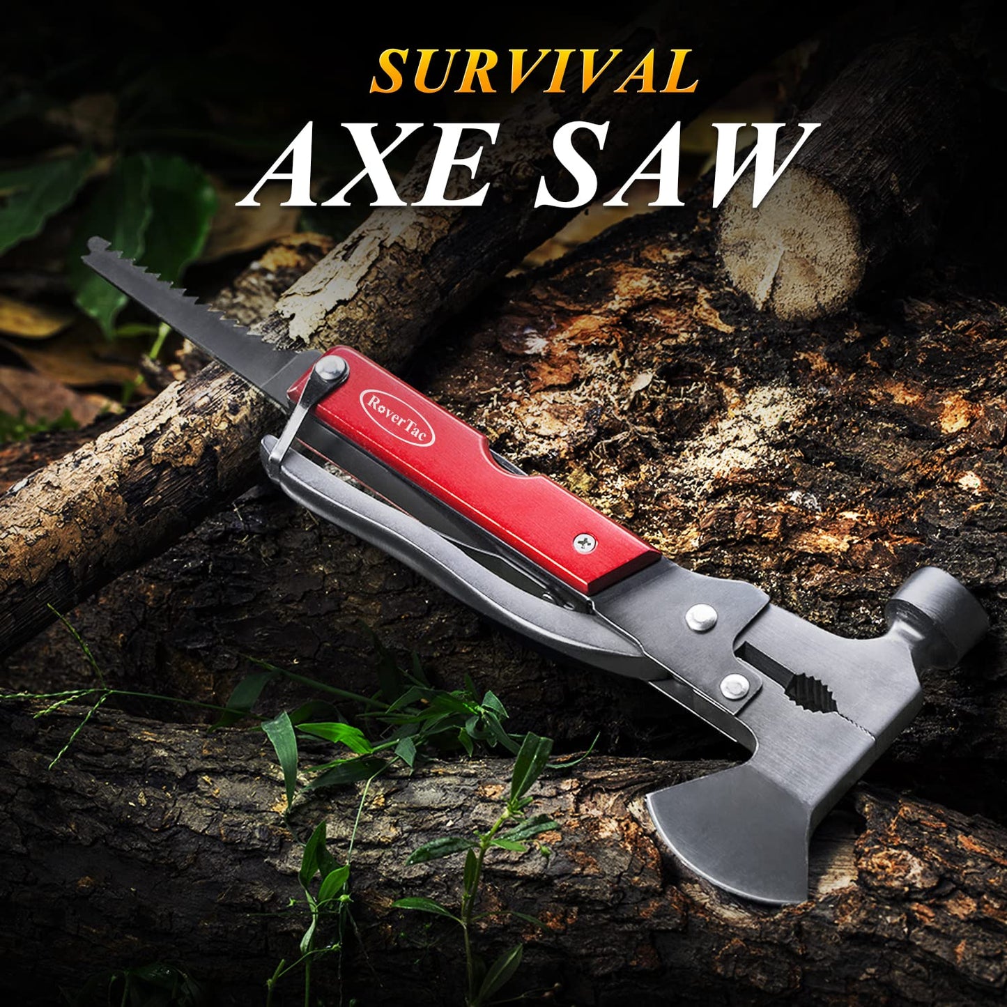 RoverTac Camping Essentials, Multi Tool Axe Hatchet Survival Gear 14-in-1 Multitool Knife Hammer Pliers Saw Bottle Can Opener Screwdriver, Multitool for Camping Hiking Survival, Gifts for Men Him Dad